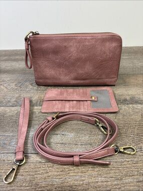 Joy Susan Dusty Rose / Mauve Convertible Crossbody Wristlet Wallet Bag Like New